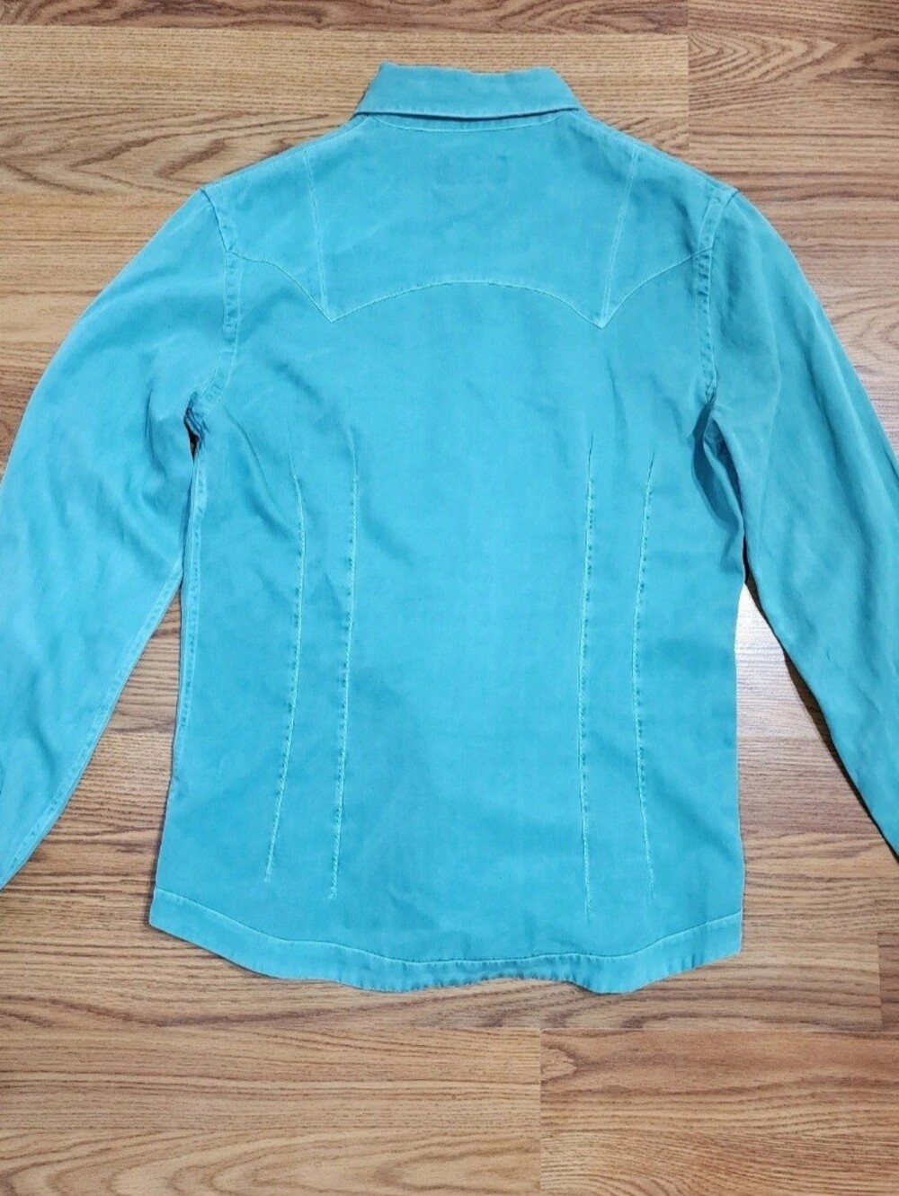 Ryan Michael Western Shirt Womens XS Turquoise Silk Cotton Snap Pearl Button - Picture 2 of 13